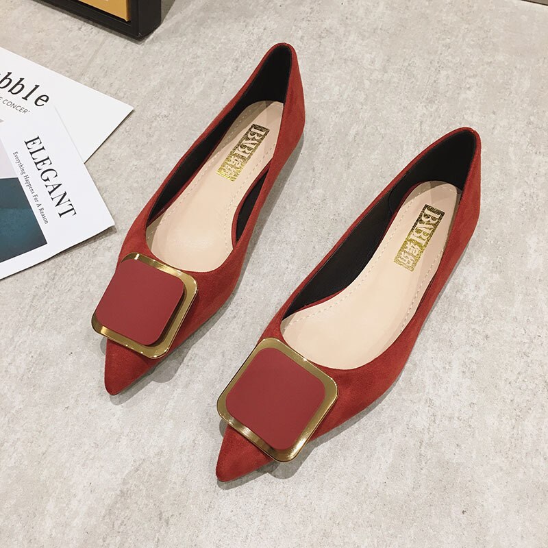 Forår efterår flats firkantet tå frisk farve kontor dame weekend sko slip on loafers kvinder flad hæl køresko: Rød / 7.5