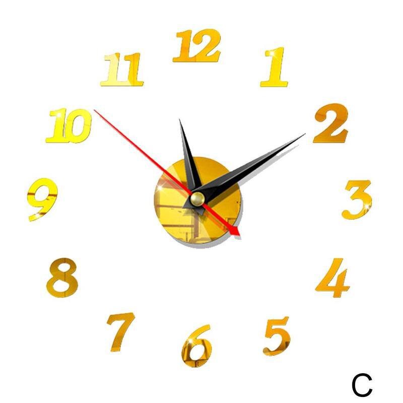 European Style Wall Clock Home Diy3d Three-dimensional Acrylic Wall Digital Wall Clock Clock Mirror Sticker Decorative N0U2: C