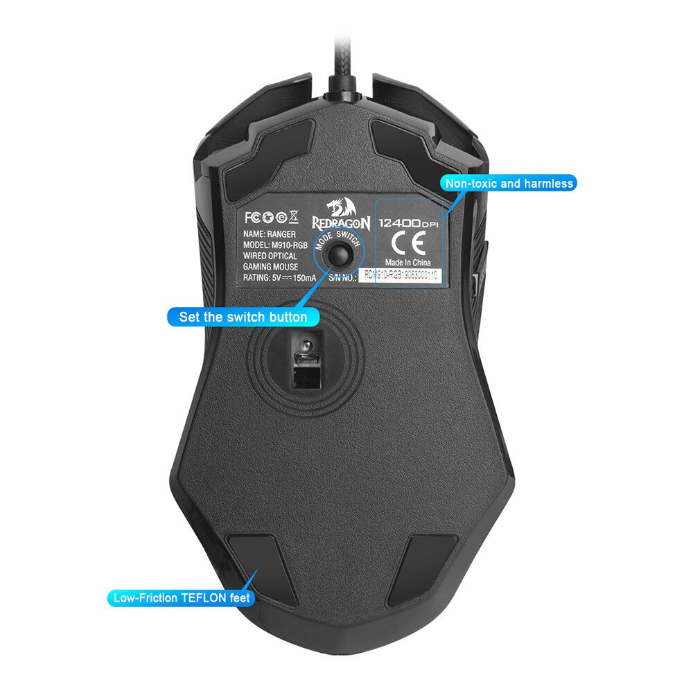 Redragon Ranger M910 RGB USB Gaming Mouse Wired 12400 DPI 10 Buttons Ergonomic For Desktop Computer Programmable Mice PC Gamer