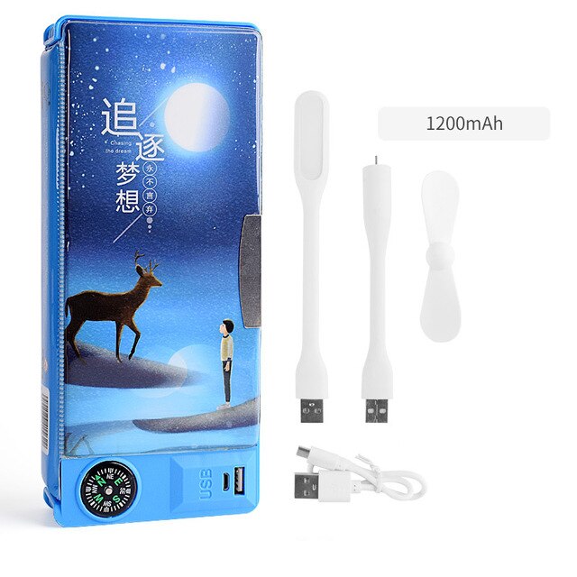 Multifunctional Pencil Case With Led Light And Usb Mini Fan Student Stationery Box Korean Pencil Case Boy And Girl: Navy