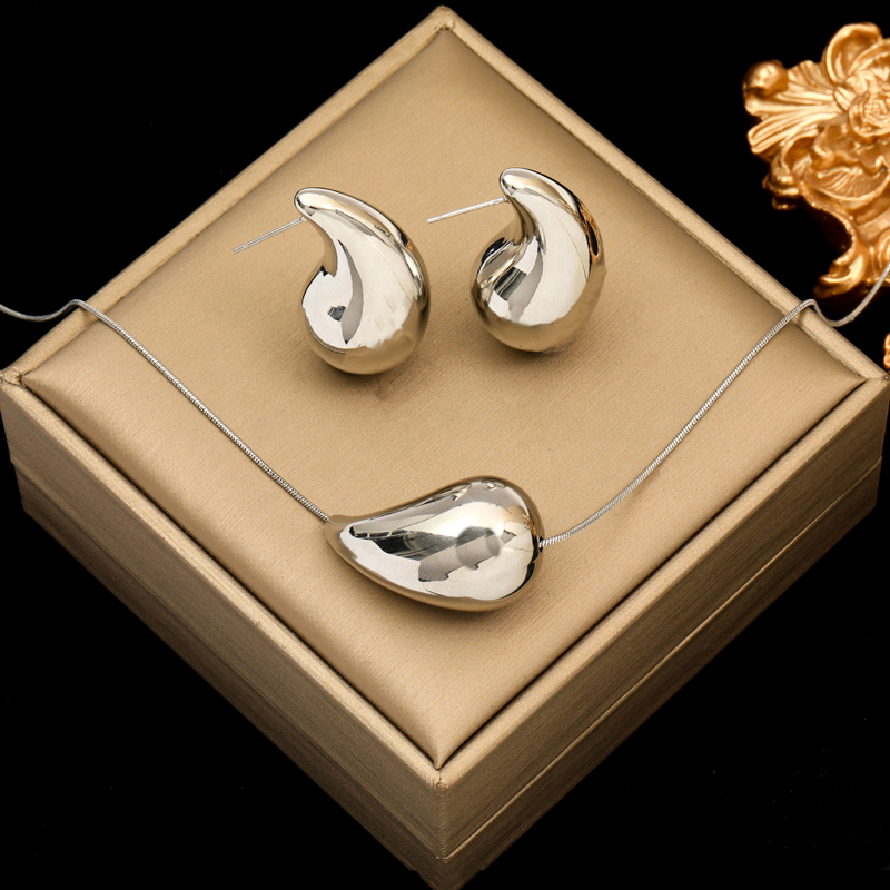 EILIECK 316L Acero inoxidable brillante gotas de agua collar pulsera pendientes conjunto para mujeres conjunto de joyería impermeable de: Chapado en cobre envejecido