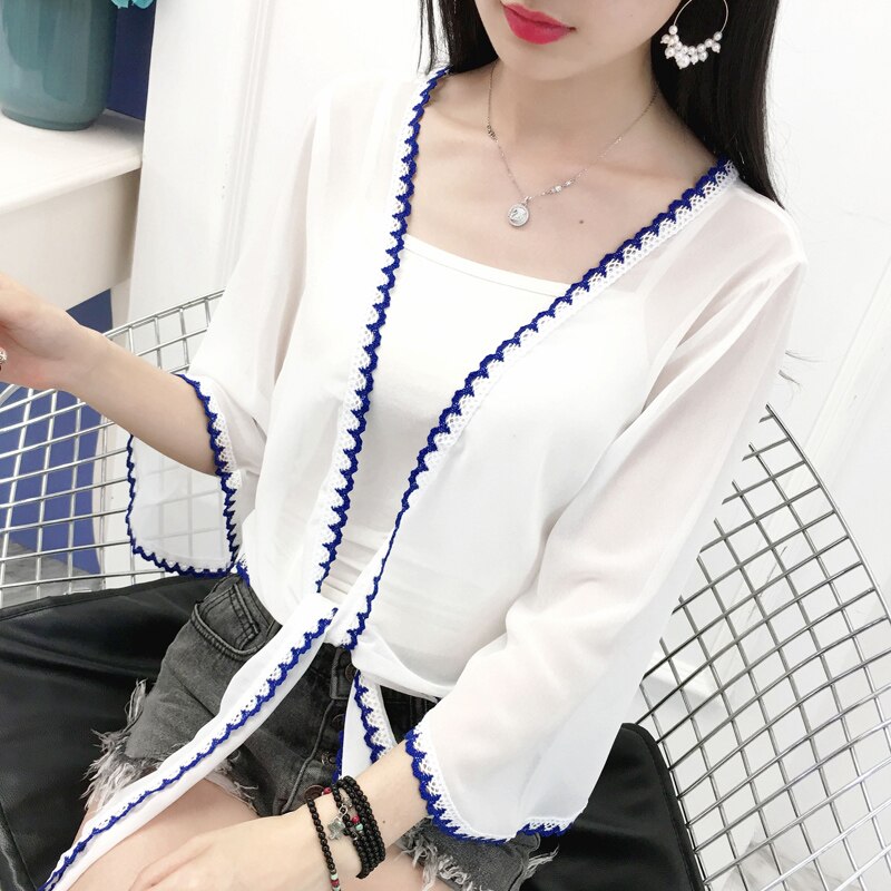 Wit Zwart Rood Blauw Kant Rand Shrugs Voor Vrouwen Party Dress Bolero Femme Cape Mariage Zomer Jurken Jacket Wraps Bridal sjaal: Blue Edge / M