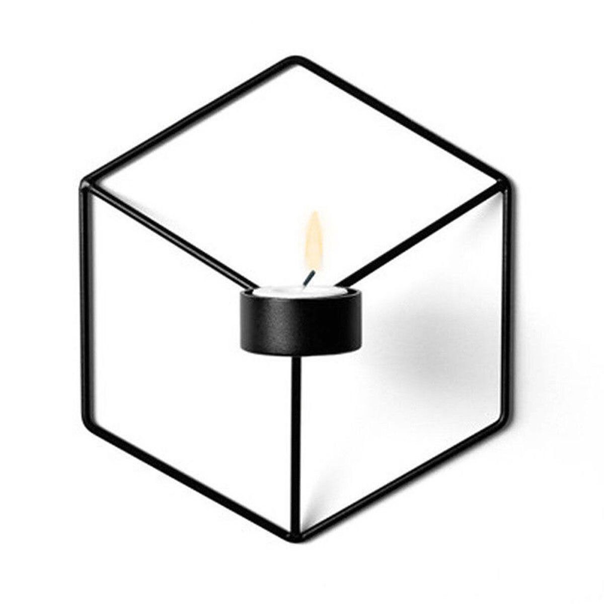 Väggmonterad 3d te ljusstake cool metall vägg ljusstake diy heminredning ljusstakar: Svart
