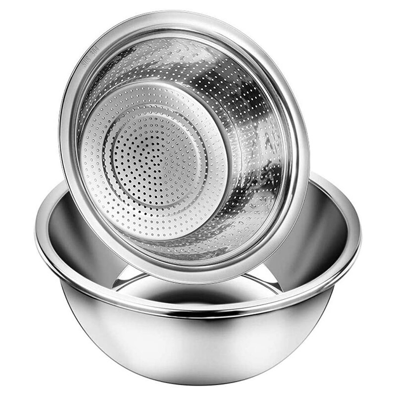 Mixing Bowl Set and Colander Salad Bowl Stainless Steel Anti-Kitchen Stacking Bowl Set Non-Stick Food Preparation Bowl