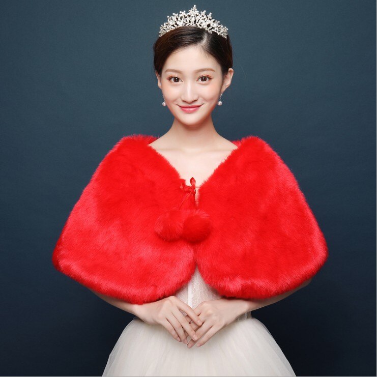Red Ivory Wedding Girls Faux Fur Bolero Shrug Jacket Cloak Princess Dress Cape Outwear Bridesmaid Wedding Dress Coat Wrap