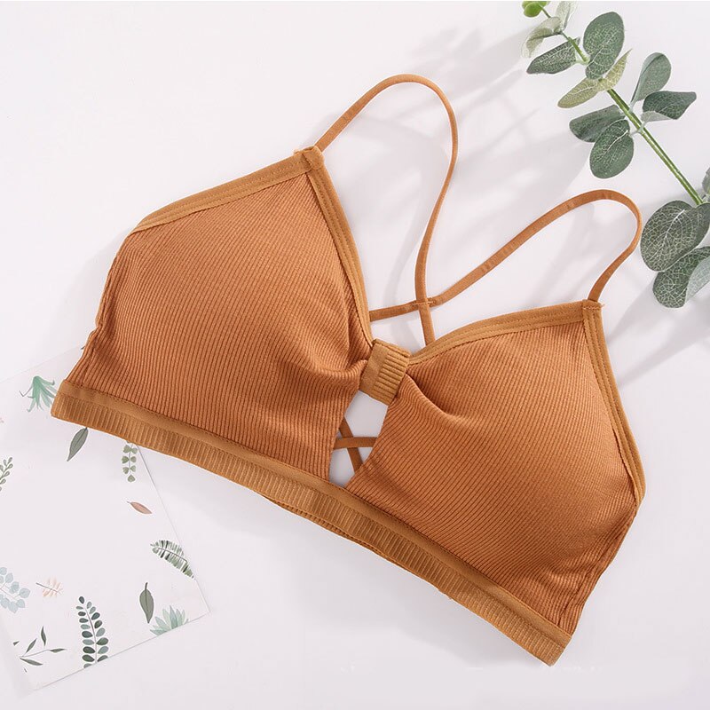 Underwear Solid Colod Bustier Bralette Push Up Strapy Lingerie Bra Hollow Our Padded Bra Crop Tops: coffee3