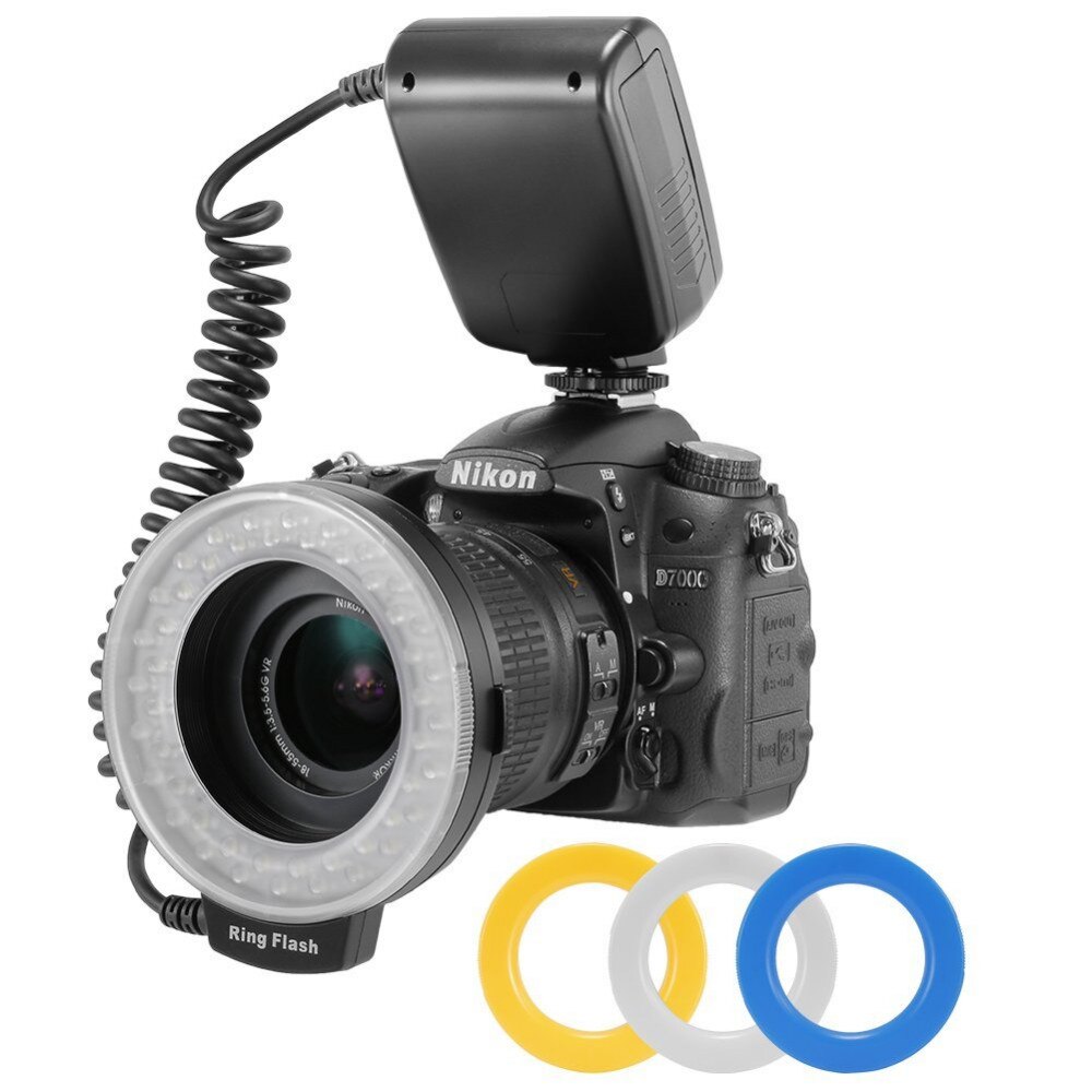 Kit de Flash annulaire Macro LED 48 pièces, RF-550D HD-130, pour appareil photo DSLR Canon, Nikon, Pentax, Olympus, Panasonic, avec 8 anneaux d&#39;adaptation