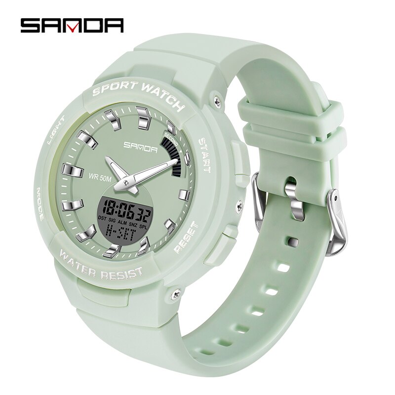 SANDA 6005 Children Sport Digital Watch Men Wristwatch Stopwatch Alarm Students 12/24 Hour Clock Relogio Masculino: Green