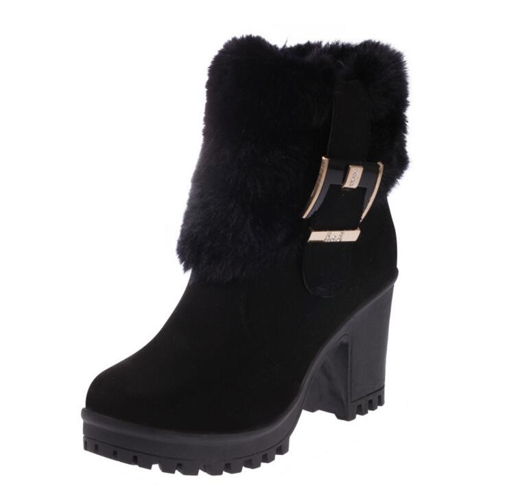 Damstövlar vinter utomhus håll värmen pälsstövlar vattentäta snöstövlar för kvinnor tjocka med runt huvud kort stövel  l142