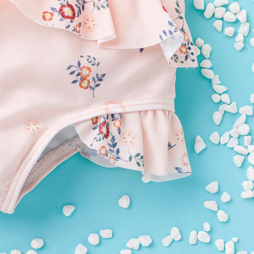 1 Set Ruffle Floral Print Girls Swimsuit Flutter Sleeveless Polyester Two Pieces Sun Protection Girls Tankini for Summer