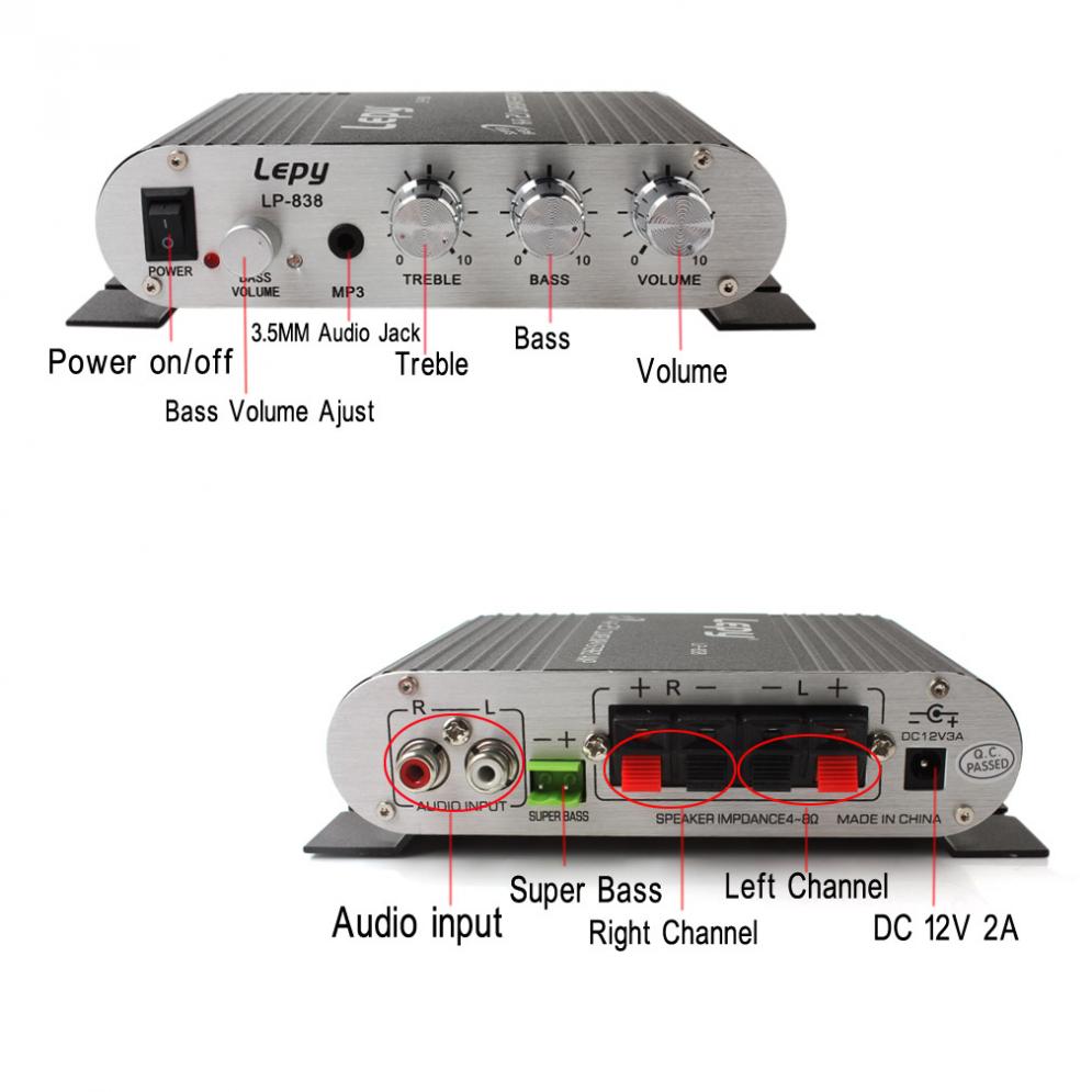 Lepy-AMPLIFICADOR DE Radio LP-838 para coche, reproductor de altavoz de graves estéreo de 12V, Hi-Fi, 2,1, CD, MP3, MP4, para el hogar