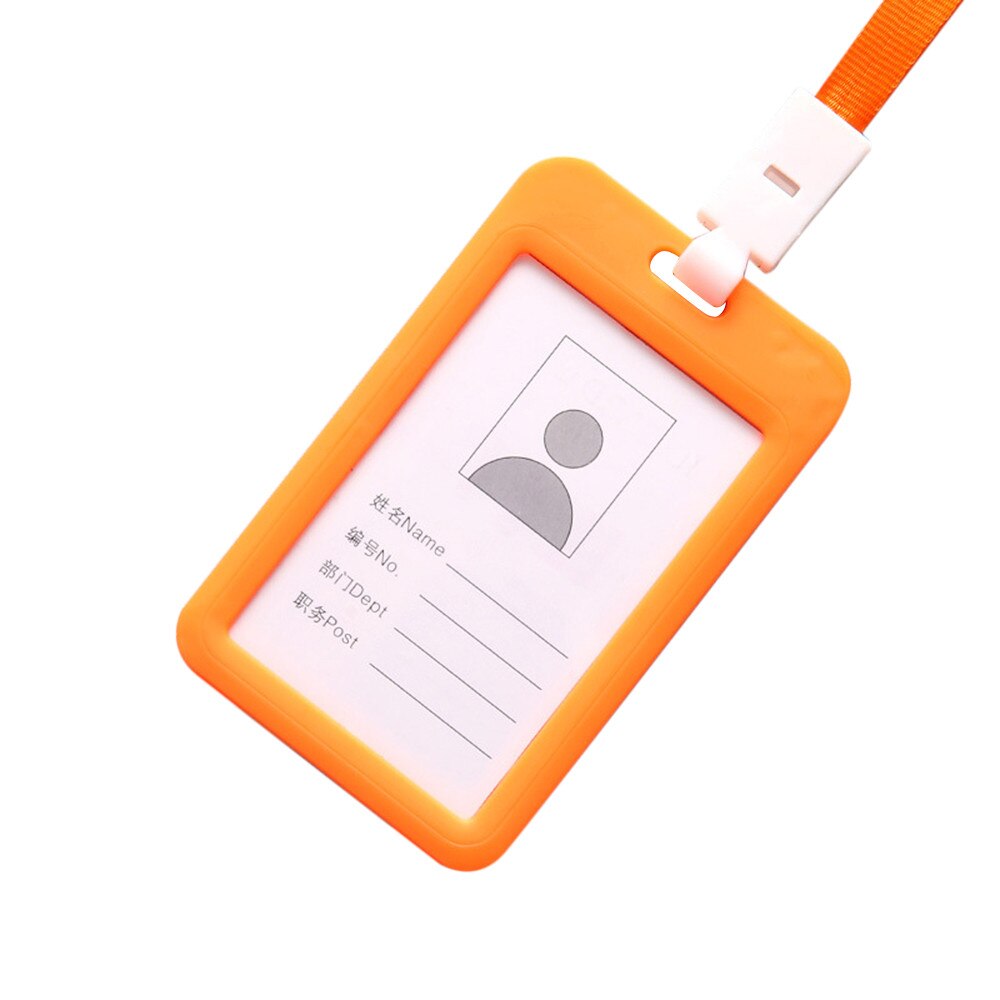 Bærbar farverig medarbejder plast id-kortholder navneskilt snor halsrem personale arbejdskort kontor og papirvarer: Orange