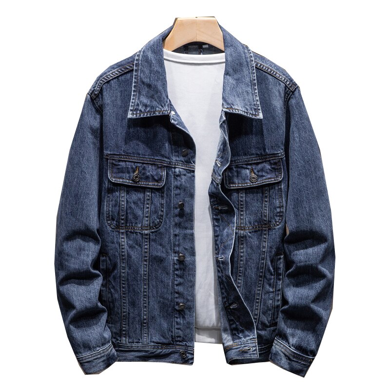 Chaqueta vaquera para hombre, abrigo informal de algodón a la , ropa de de , color azul oscuro, primavera y otoño, novedad de 2022: XXL