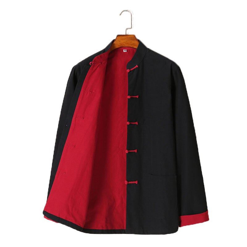 Umorden Pure Cotton Two Layer Traditional Chinese Outfit Tang Suit Long Sleeve Hanfu Top Kung Fu Coat Jacket Uniform for Men