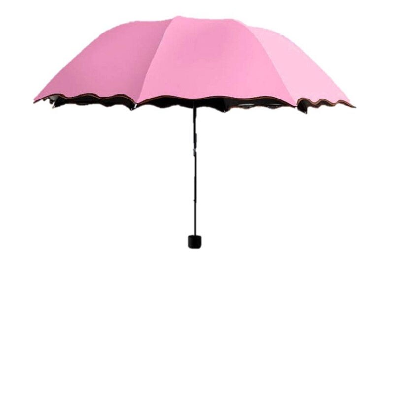 Sombrilla de plástico negro con flores de riego, tipo grueso, para verano, creativa, triple protector solar manual, #3J18: Rosa