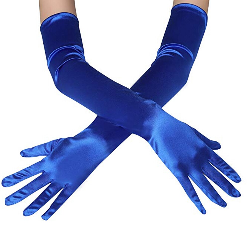 Guantes largos de , guante de satén para nocturna o baile de graduación, negro, azul, dorado y rosa: Azul