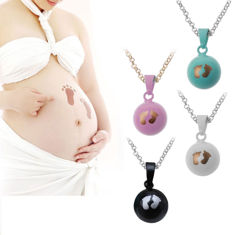 1 Pc Baby Voetafdrukken Brilliant Zwangerschap Chime Bola Hanger Harmonie Bal Ketting 32 &quot;Lange Ketting Voor Moeder Baby Sieraden