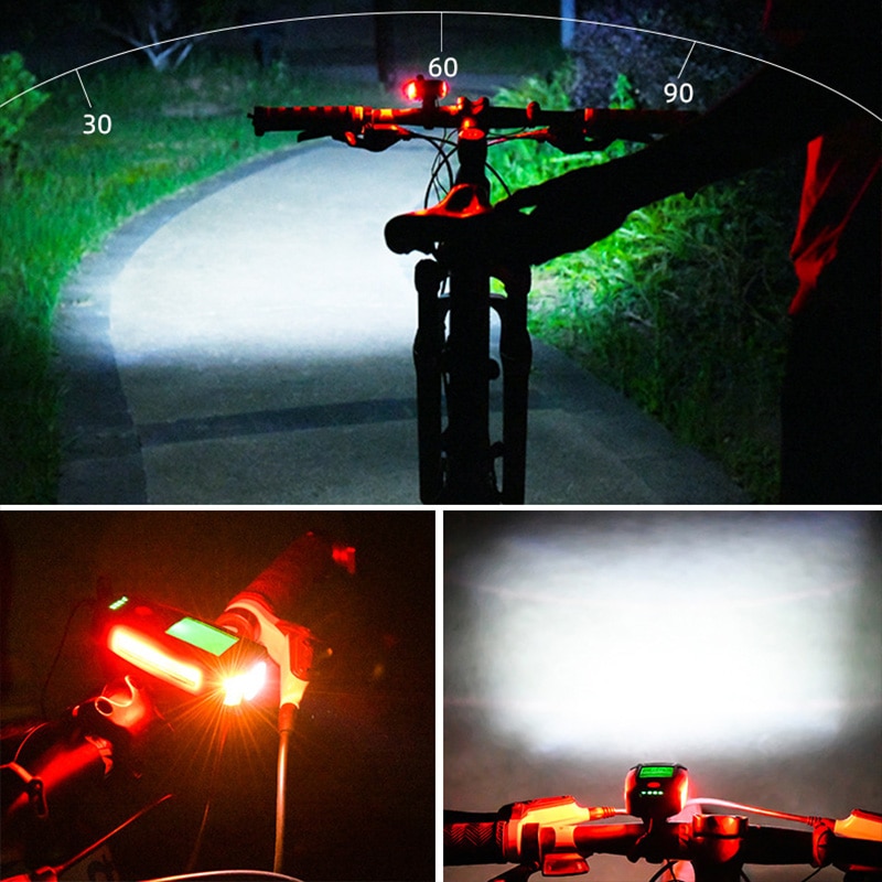 3 in 1 USB Fahrrad Taschenlampe 5 LED Fahrrad Computer/Horn Fahrrad Vorderseite Licht IPX4 Wasserdichte Scheinwerfer Kilometerzähler Fahrrad zubehör