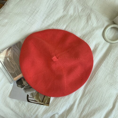 Chapeau de peintre sauvage rétro, Version coréenne de la grande circonférence de la tête tricotée japonaise, béret Monochrome Gorros, printemps et automne: Rouge