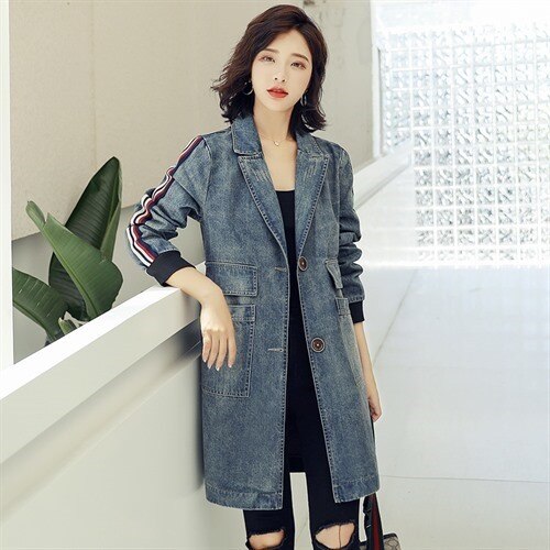 Chaqueta vaquera lavada para Mujer, abrigo cortavientos, ropa de calle, gabardinas largas de otoño,: L