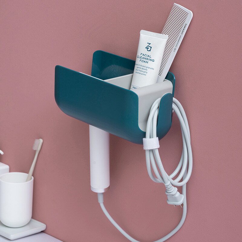 Wall-Mounted Hair Dryer Holder Rack Plastic PP Storage Shelf Basket Shower Caddy Kitchen Bathroom Organizer Hair Dryer Rack