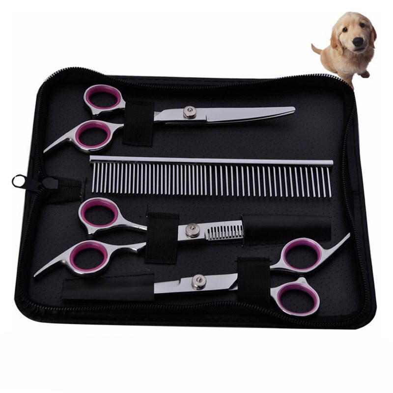Tijeras profesionales para mascotas de 6,0 pulgadas para el cuidado del perro, alisadores de pelo, tijeras curvas y refinadoras, Juego de 3 piezas + peine: 6.0 inch silver