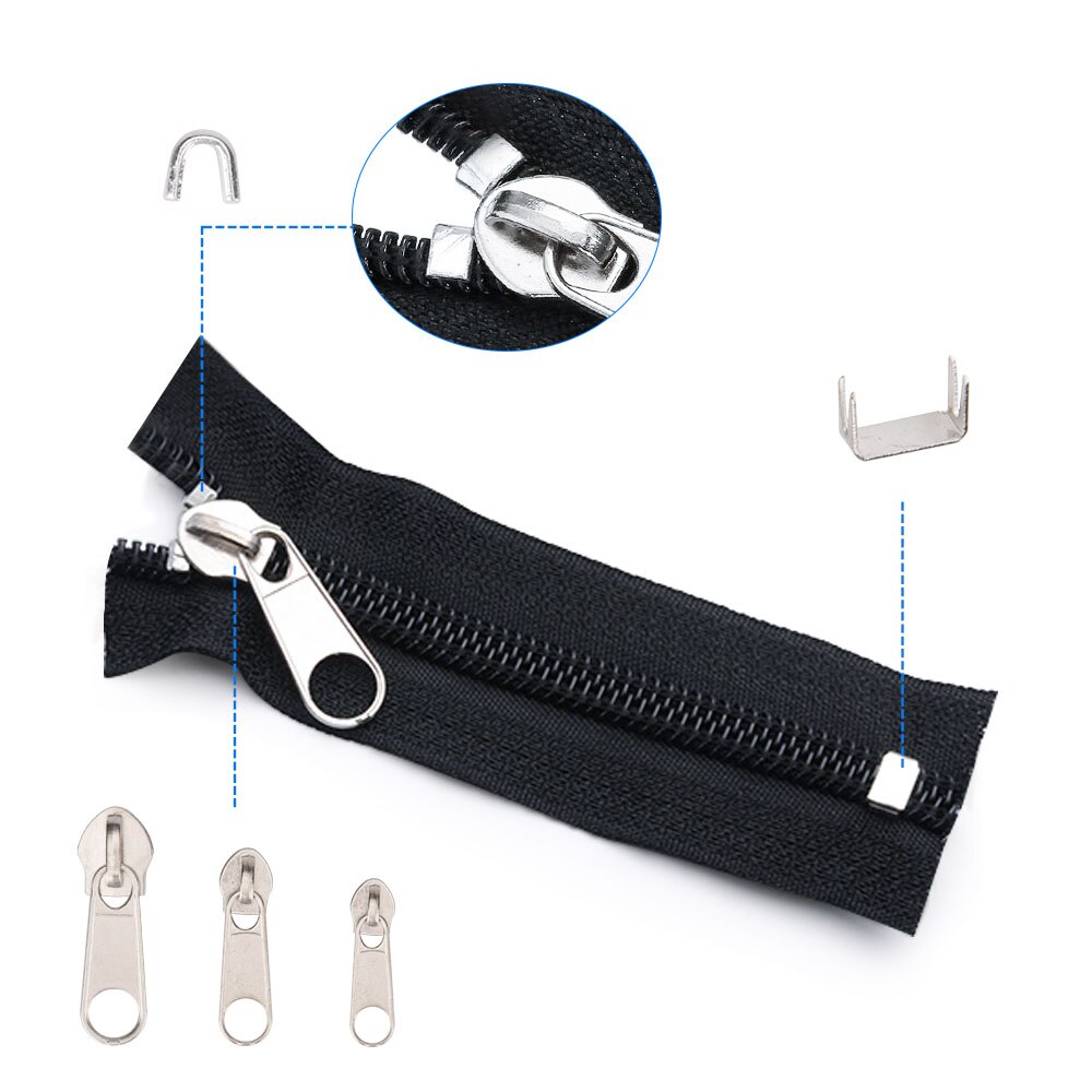Zipper Repair Kit Replacement Metal Handle Zipper Extender Tab Fixer Zipper Sliders for Luggage Cloths Jacket Installation Tools