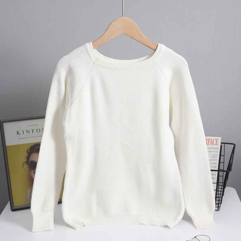 Gigogou perus syksy-talvi naisten neule paksu neulottu lämmin villapaita o-kaulus naisten neulepaita yläosa: Valkoinen  s213