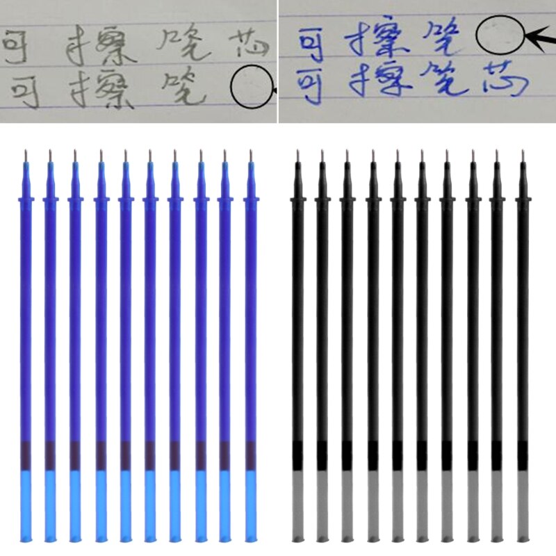 10Pcs 0.5mm Erasable Black Blue Gel Ink Pen Refills Magic Writing Study Office Supplies Student