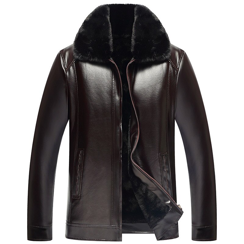 nouvelle cuir synthétique polyuréthane pour hommes veste hommes vêtements thermique survêtement hiver fourrure mâle Plus velours veste grande taille 4XL: Coffee / XXXL