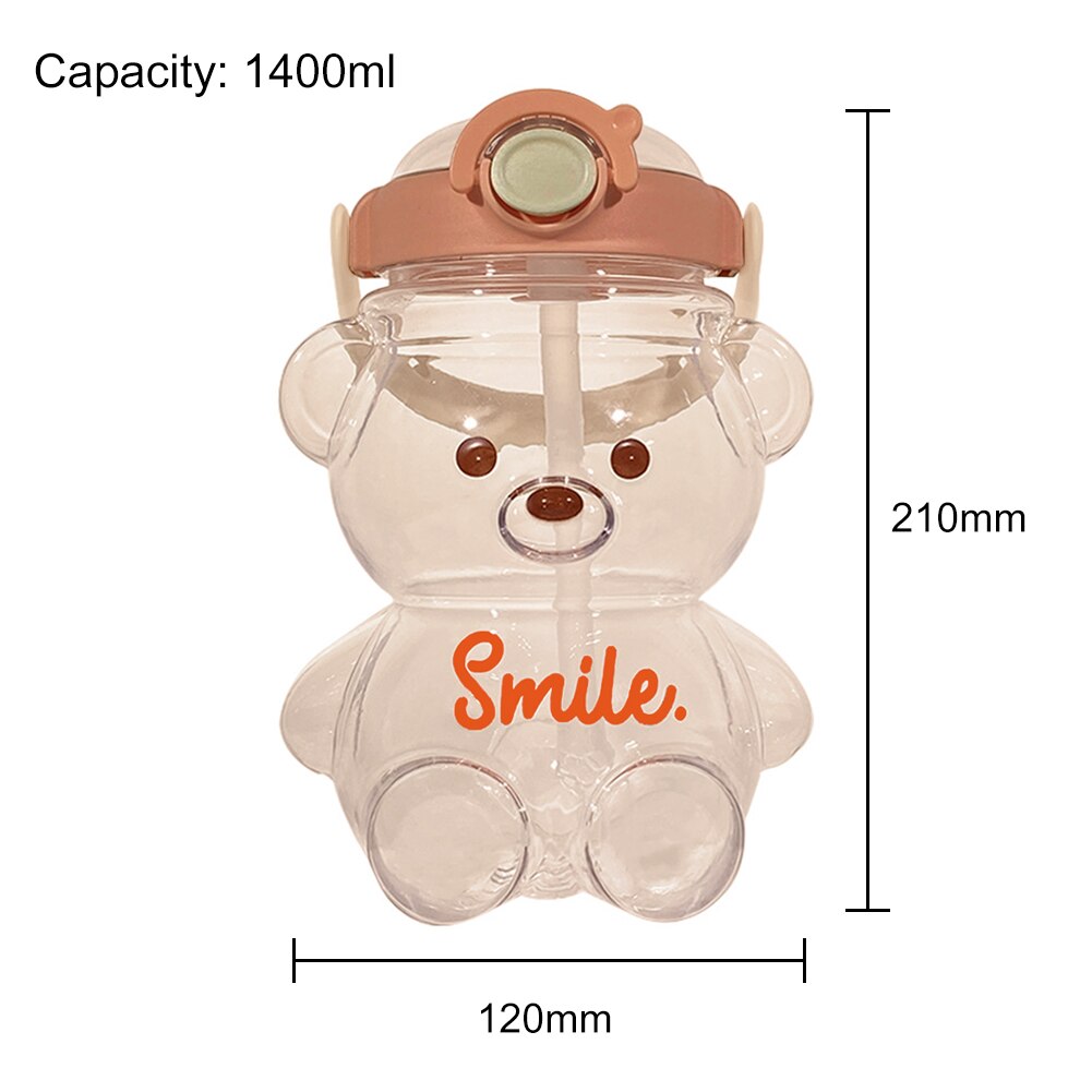 1400Ml Schattige Beer Drinkwater Fles Zomer Lekvrije Strokop Buitensporten Water Waterkoker Drinkware Met band Fles