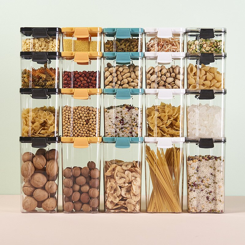 4 Different Capacity Plastic Sealed Cans Kitchen Organizer Storage Box Transparent Food Canister Keep Fresh Clear Container