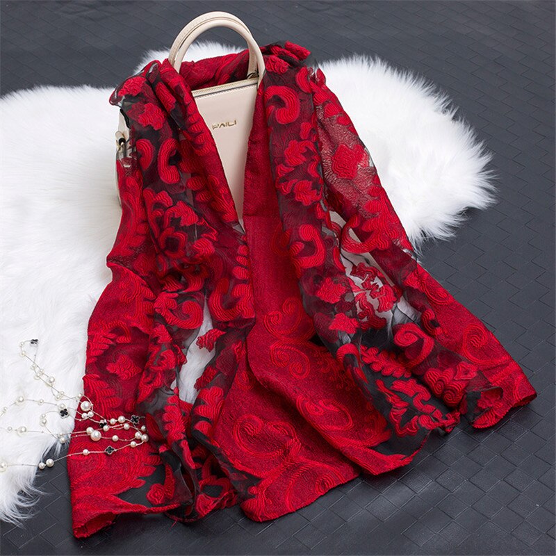 die Seide schal frauen sommer brise leichte schier schals und wickelt bandana Strand Organza Blick spitze hohl schals fo damen