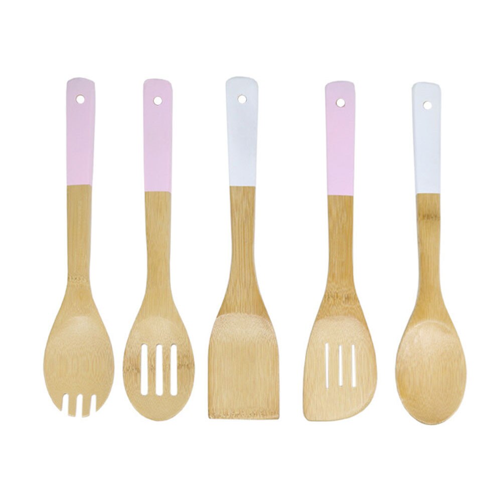 Ensemble 6 Ustensiles De Cuisine En Bois Antiadhésifs - Cuillères, Spatules Et Fourchettes En Bois De Teck