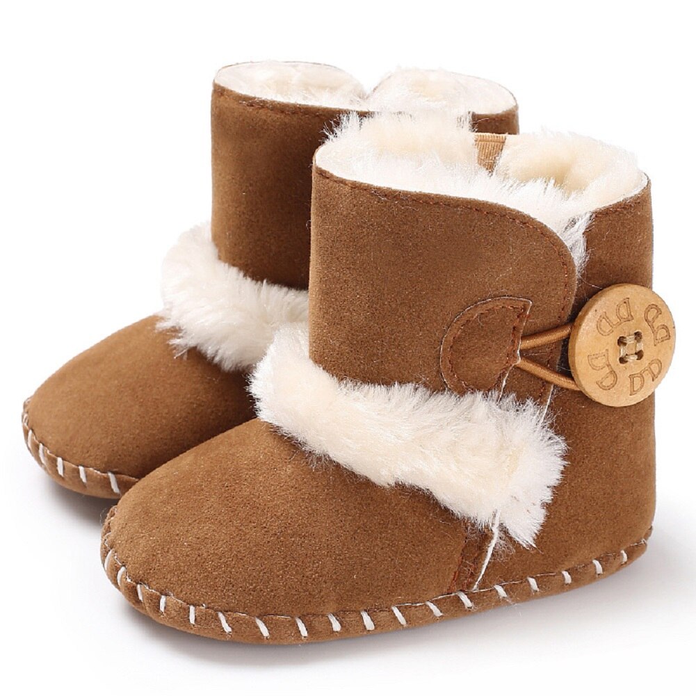 Baby Infant Winter Boots Kid Baby Girl Boy Snow Shoes Warm Soft Sole Bottom Prewalker Crib Shoes Plush Solid Cotton Boot: Brown / 13-18 Months