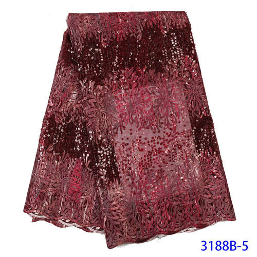 Nigeriaanse Kant Stof Tule Kant Afrikaanse Stof Kant Geborduurde Veters Met Pailletten KS3188B: 3188B-5