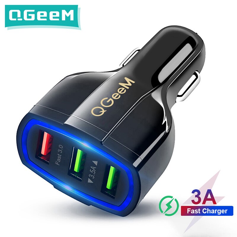 QGEEM-cargador de coche QC 3,0 3 USB, adaptador de carga rápida 3,0 de 3 puertos para iPhone, Xiaomi Mi 9, Redm