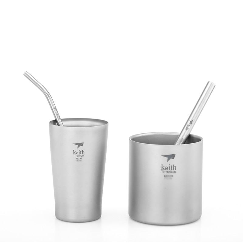 Keith Titanium Rietje Met 1 Schoon Borstel Bocht En Rechte Familie Drink Rietjes Camp Hike Milieuvriendelijke Food Grade 21cm