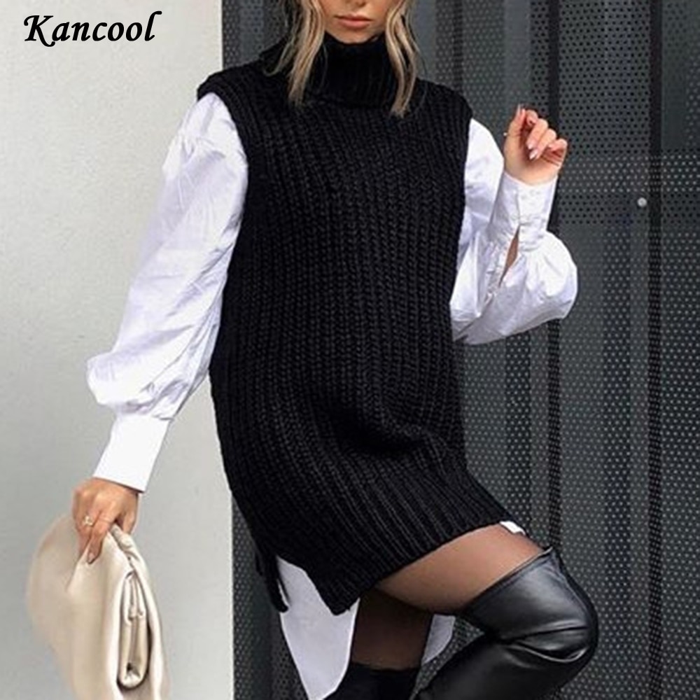 Kancool Coltrui Mouwloos Vest Trui Vrouwen Met Schoudervullingen Gebreide Trui Herfst Winter Jumper Casual Mode