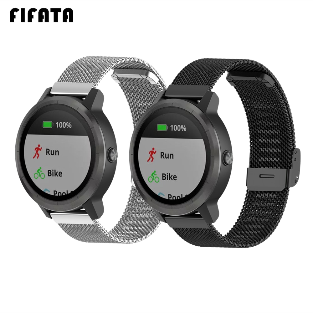 Fifata 20mm 22mm pulseira de relógio para garmin vivoactive 3 4 forerunner 245 245m 645 venu aço inoxidável pulseira de metal