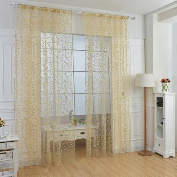 Cortinas de tul para puertas y ventanas, cortinas de tul con estampado Floral, de estilo Retro, en 6 colores, transparentes y ahuecadas: Yellow