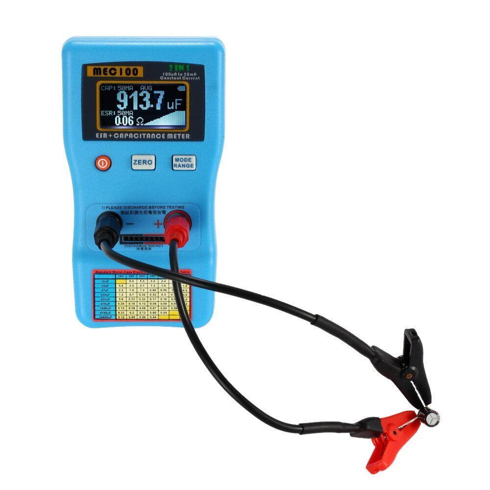 2 in 1 Digital Auto-ranging Capacitor ESR Meter Capacitance Tester Internal Resistance Measurement with SMD Test Clips