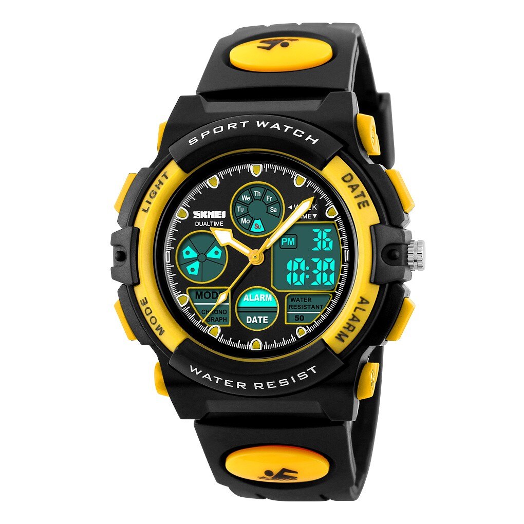 Digital Watch Waterproof Multifunction Boy kids watches LED Sports Waterproof Wrist Watch Kids Alarm Date Electronic Watch: Yellow