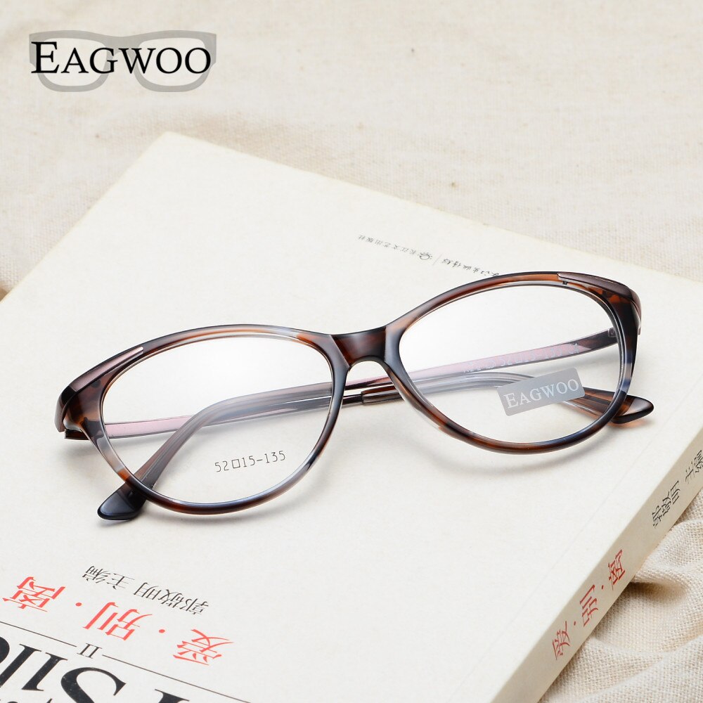 EAGWOO-gafas con de ojo de gato para mujer, lentes de con marco óptico borde completo, graduadas, color gris Tortuga, 8158