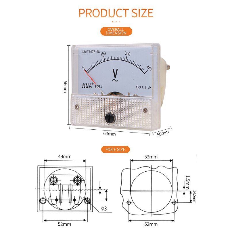 Analog Volt Meter Gauge AC Voltmeter Voltage Meter 85L1 Panel Analog Voltmeter 5V10V15V20V30V50V100V250V300V500V Voltage Tester
