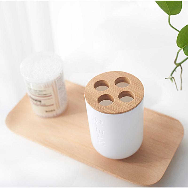 Gesew tandbørstekop med tandbørsteholder af bambustræ multifunktionelt sæt til mundkop til badeværelset: Default Title