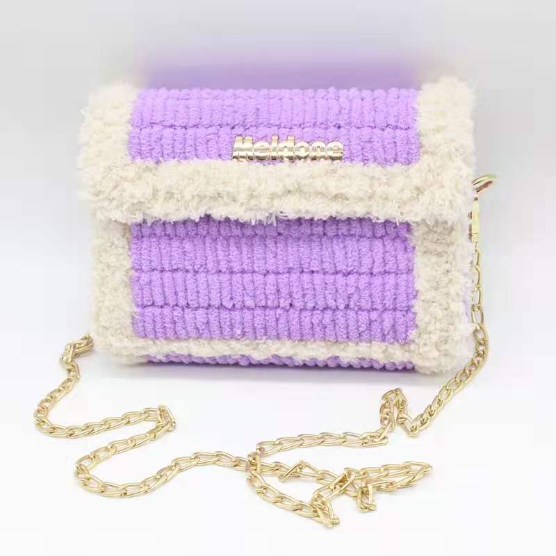 Handmade bag knitting material crochet homemade icicle wool velvet bag handmade ladies shoulder bag: Purple