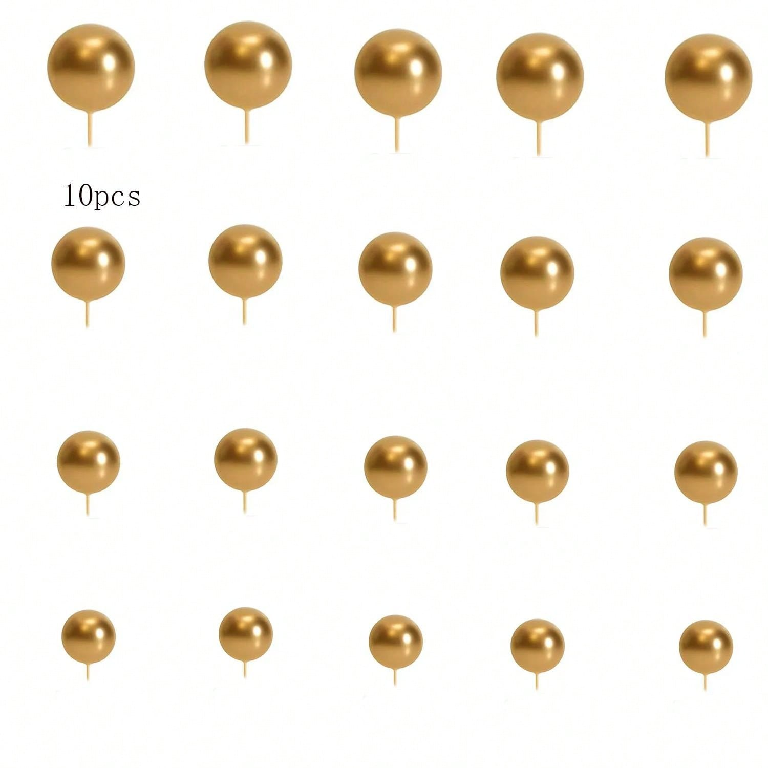 10pcs Sage Green Brown Cake Topper Gold Foam Balls DIY Insert Cake Decoration for Baby Shower Birthday Party Cake Decorationion: L / Gold