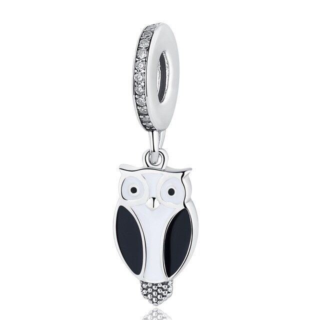 Novo 925 Sterling Silver Bead Rosa Flamingo & Papagaio Colorido Pingente Encantos De Cristal Beads Fit Pulseiras Jóias Originais: owl silver