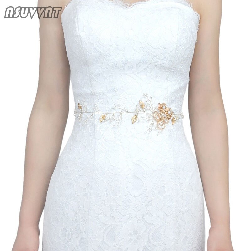 Cinta para la cabeza de para boda, accesorios de boda con cuentas, flores doradas y cinturón de perlas para vestido de mujer, Cinturón fino para